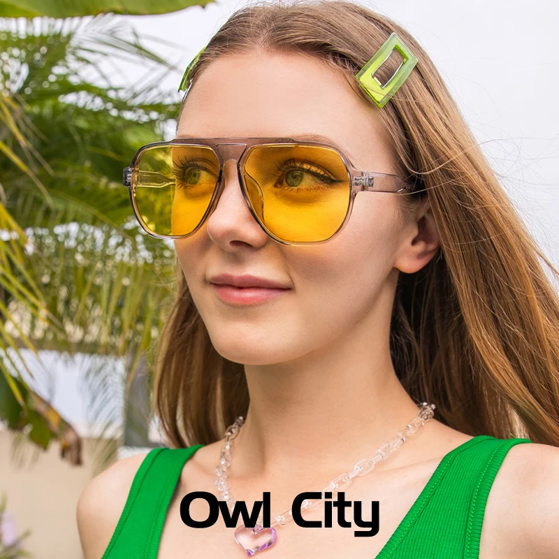 

New Fashion Pilot Sunglasses Women Shades UV400 Retro Yellow Gradient Trending Men Square Sun Glasses Candy Colors Oculos De Sol