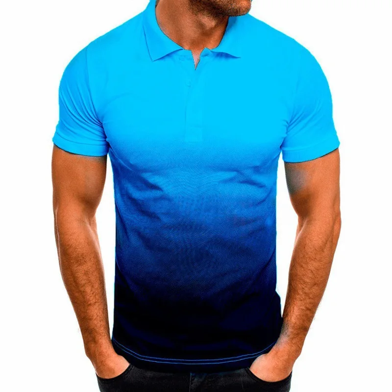 

Men Casual Fashion POLO Shirt Slim Fitting Gradient Printing Short Sleeve Button Personalized Pullover T-shirt