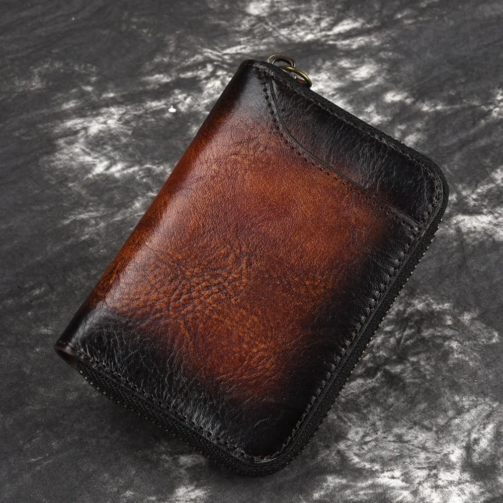 

High Holder Men Quality Bag Genuine Photo Card Zipper Credit Short Coin Mini Clutch Leather Real Cowhide Bifold Wallet Purse