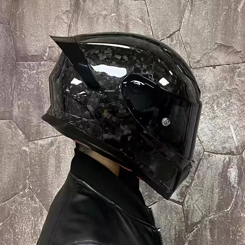 Мотоциклетный шлем Aurora Black из углеродного волокна с кованым рисунком защитный на