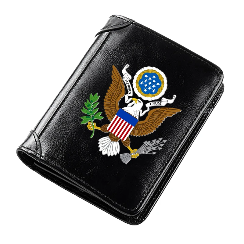 

Новинка 2023, модные кошельки из натуральной кожи с принтом США и Орла для мужчин, тонкие короткие многофункциональные кошельки для удостоверения личности и кредитных карт, кошелек