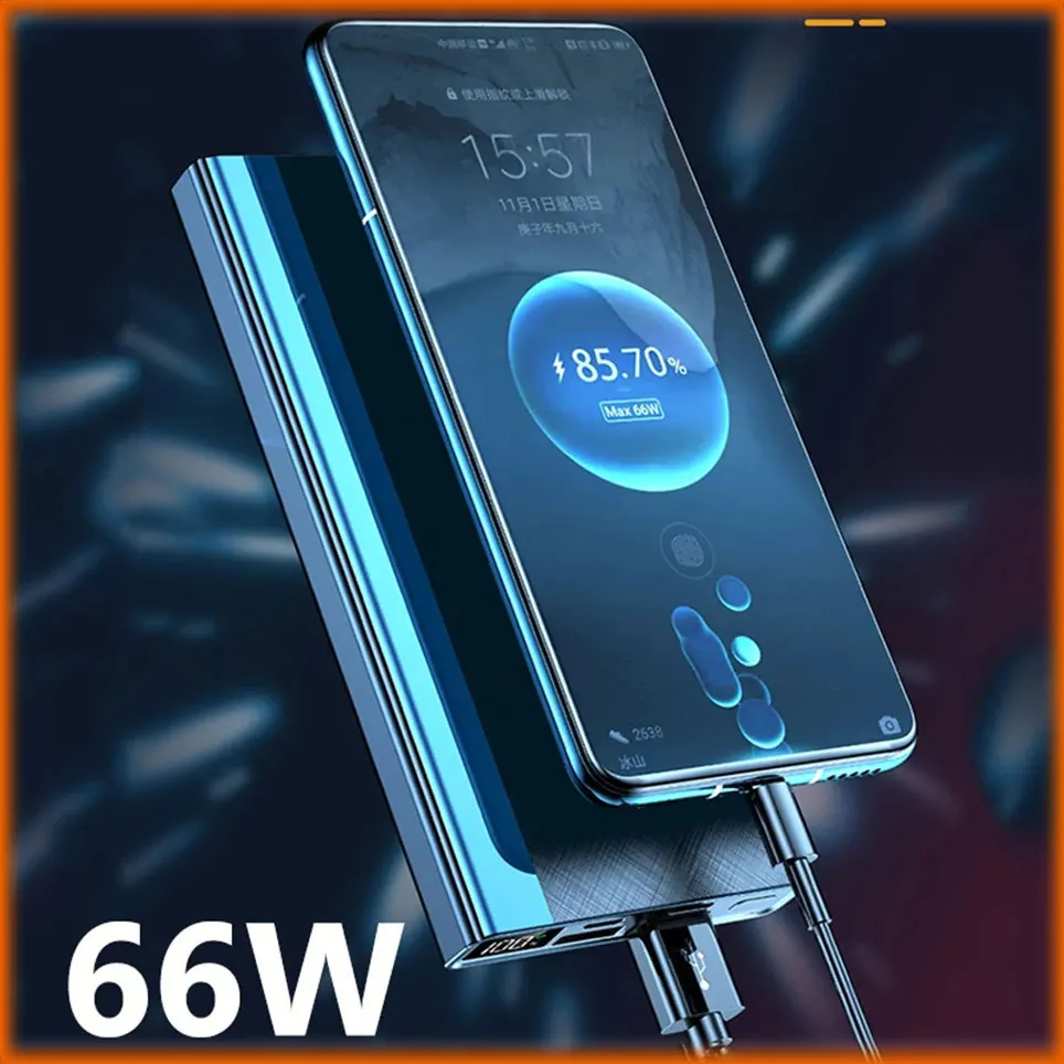 

200000mAh Power Bank 66W Super Fast Charging for iPhone 13 14 Pro Huawei PD 20W External Battery Charger Powerbank