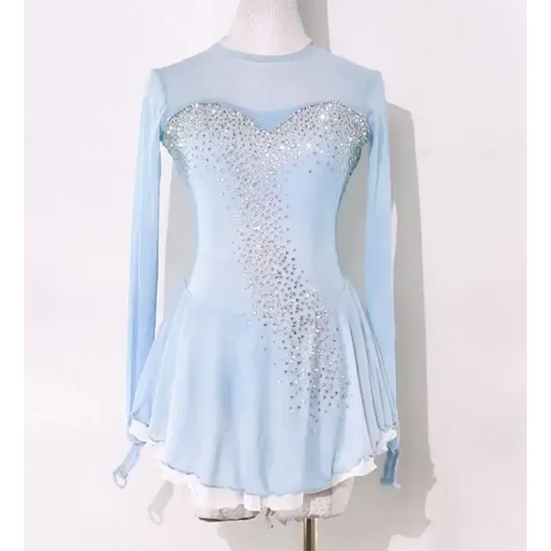 Платье для танца льда девочек со стразами блестящее черное платье фигурного