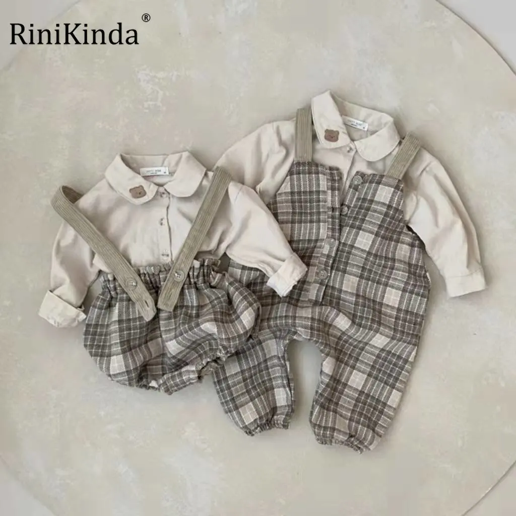 

RiniKinda Spring Autumn Girls' Overalls Romper Bodysuit 2022 Children's Clothing Overalls Skirt + Shirt Children's Suit Clothes