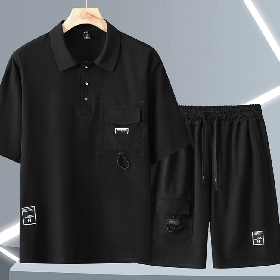 Фото Летние спортивные костюмы для мужчин, большие размеры 11XL 12XL, летние комплекты, повседневные модные рубашки поло, шорты, костюмы, мужские костюмы, большой размер 12XL №2