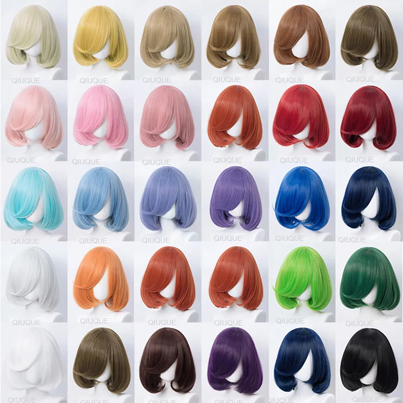 35cm Bob Short Straight With Bang Cosplay Wig Heat Resistant Synthetic Hair Compatible Universal Omnipotent Lolita Wigs Wig Cap