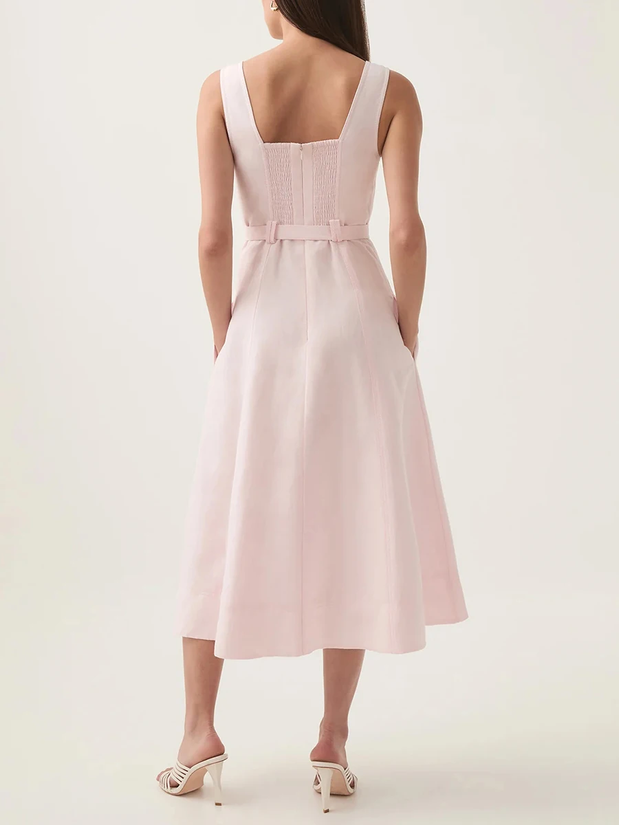 VGH элегантные однотонные платья для женщин с квадратным воротником без рукавов и