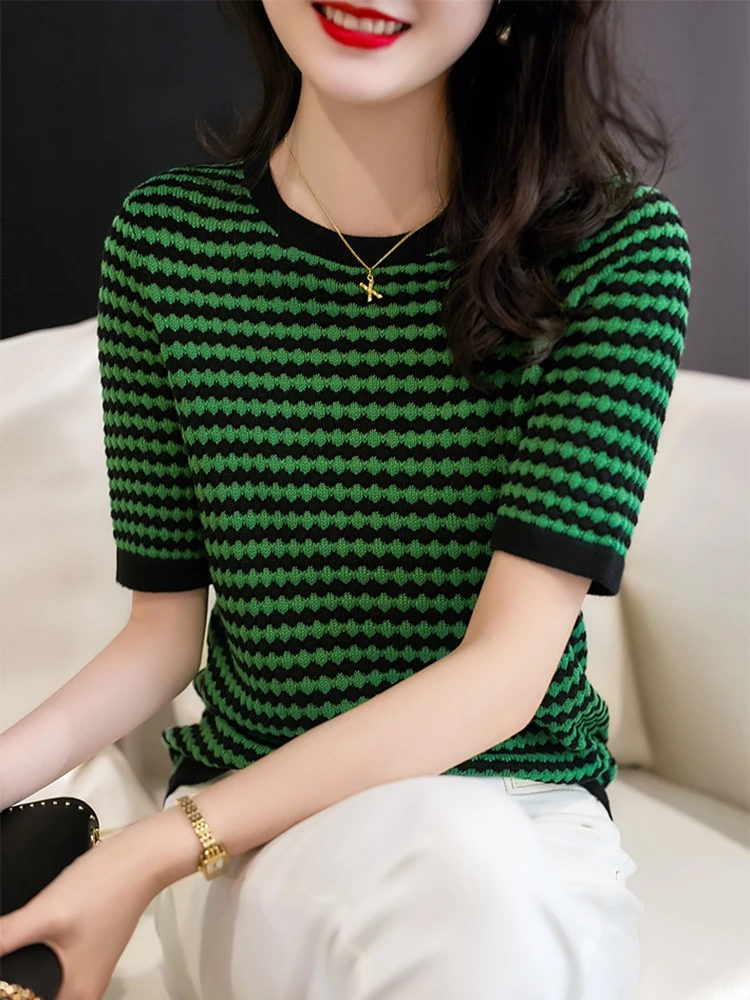 

BOBOKATEER Haut Femme Camisetas De Mujer Knitted T Shirt Women Clothing Short Sleeve Elegant T-shirty Damskie Dames Kleding 2022