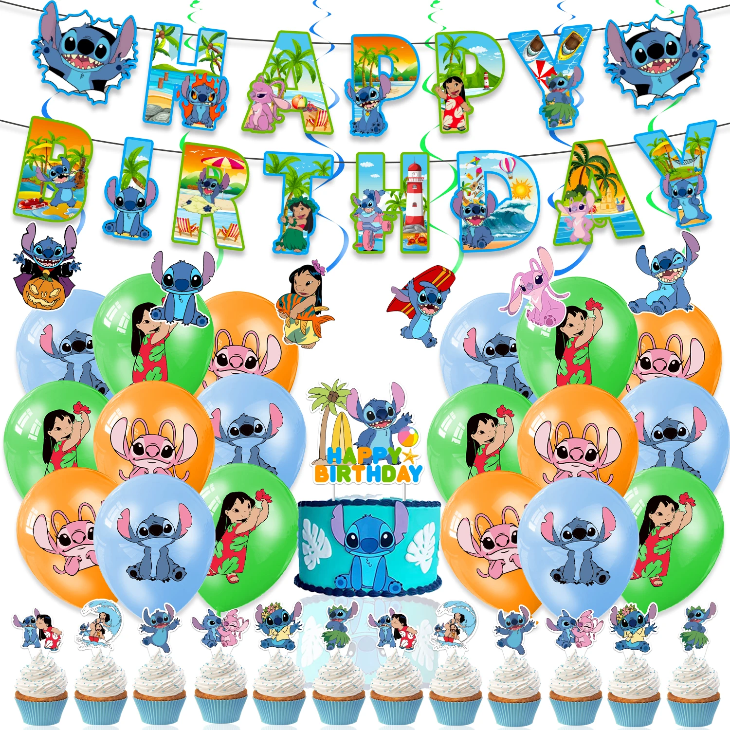 

Blue Alien Monster Theme Birthday Party Supplies Paper Banners Cupcake Toppers Balloons Spirals Birthday Party Favors For Kids