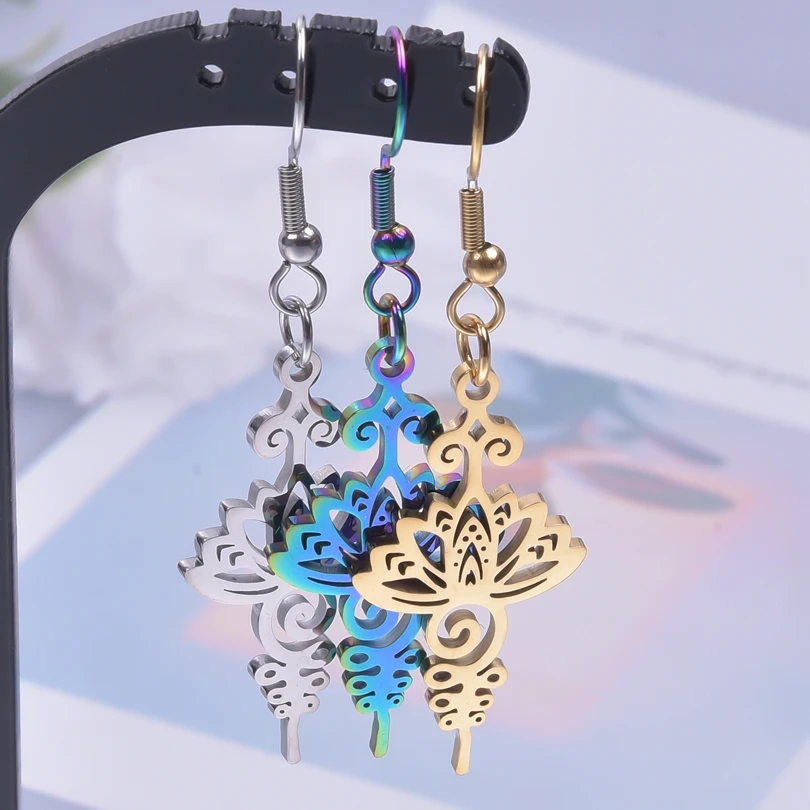 

Yoga Lotus Flower Charm Earrings For Women Men Accessories Energy Balance Ear Jewelry Stainless Steel Earring Pendientes Hombre