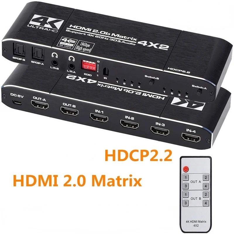 Матричный переключатель 4x2 сплиттер с SPDIF и L/R 3 5 мм HDR HDMI-совместимый 4x 2 Поддержка