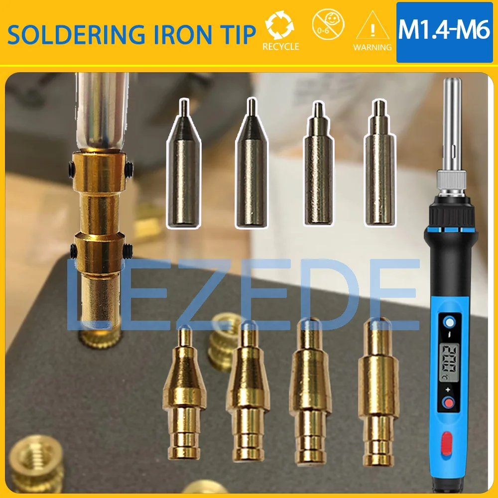 

M1.4 M1.6 M2 M3 M4 M5 M6 Insert Soldering Iron Tip of 3D Printing Parts Heat Set Thread Insertion Tool Embedded Copper Nut Kit