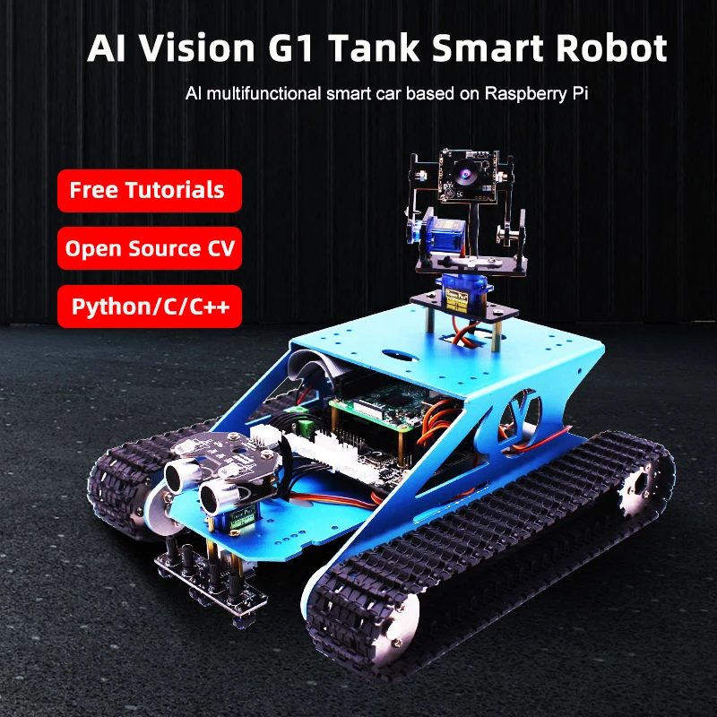 

Автомобильный умный робот G1Tank для Raspberry Pi AI Vision, с Wi-Fi, видеокамерой для Python C/C ++, программирование, бесплатные инструкции