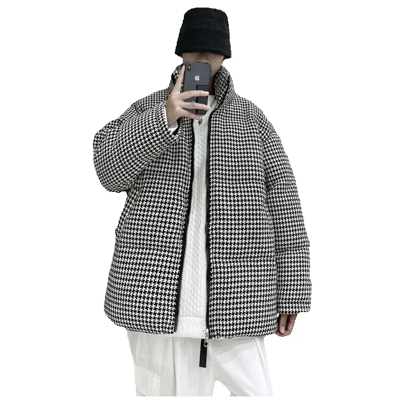 Winter Jacket Men Warm Fashion Retro Casual Plaid Thickening Jacket Men Streetwear Korean Loose Short Coat Mens Large Size M-5XL