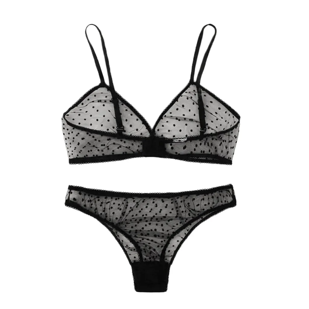 

Sexy Lingerie Lace Bra Set Transparant Mesh Polka Dot Push Up Reotic Underwear Panties Lingerie Bralette Brief Female Bra Suit