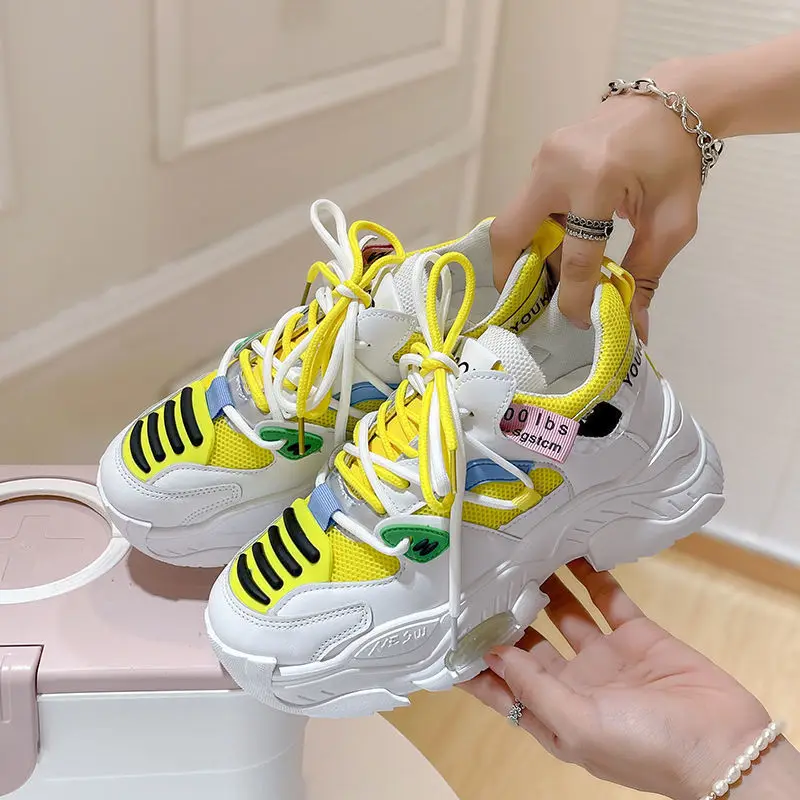 

Разноцветные спортивные туфли, Новинка лета 2023, повседневные маленькие белые туфли на толстой подошве, модные Универсальные дышащие туфли