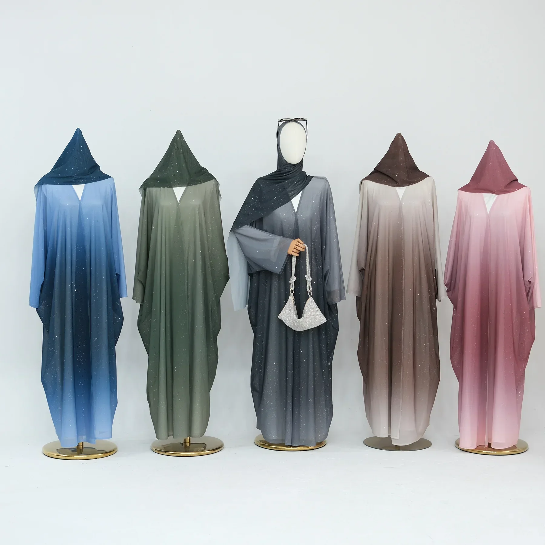 Блестящая градиентная Абая с хиджабом комплект из 2 предметов мусульманский