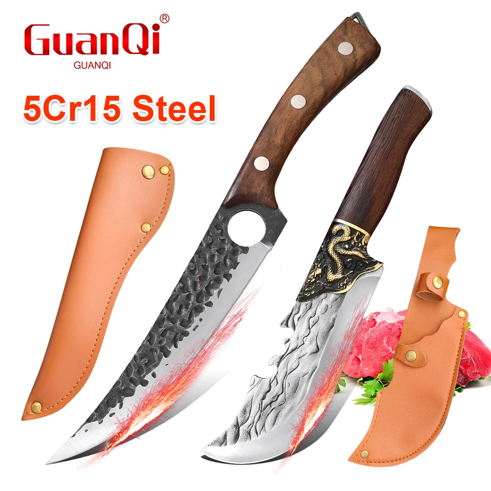 

Forged Steel Butcher Fish Knife Boning Knife Finger Hole Vegetables Meat Cleaver Serbian Chef Filleting Slicing Cutting Knife