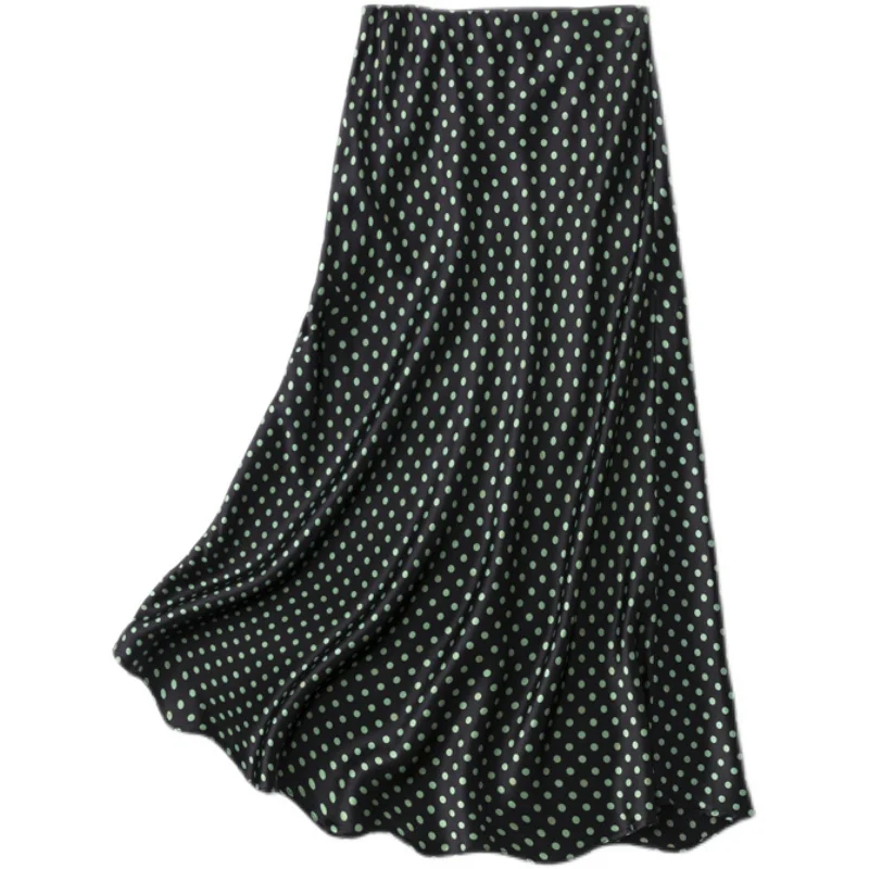 

Trumpet / Mermaid Skirt Women Natural Silk New 2022 Summer Thin High Quality DOT Japan Style Mid-Calf SATIN Faldas