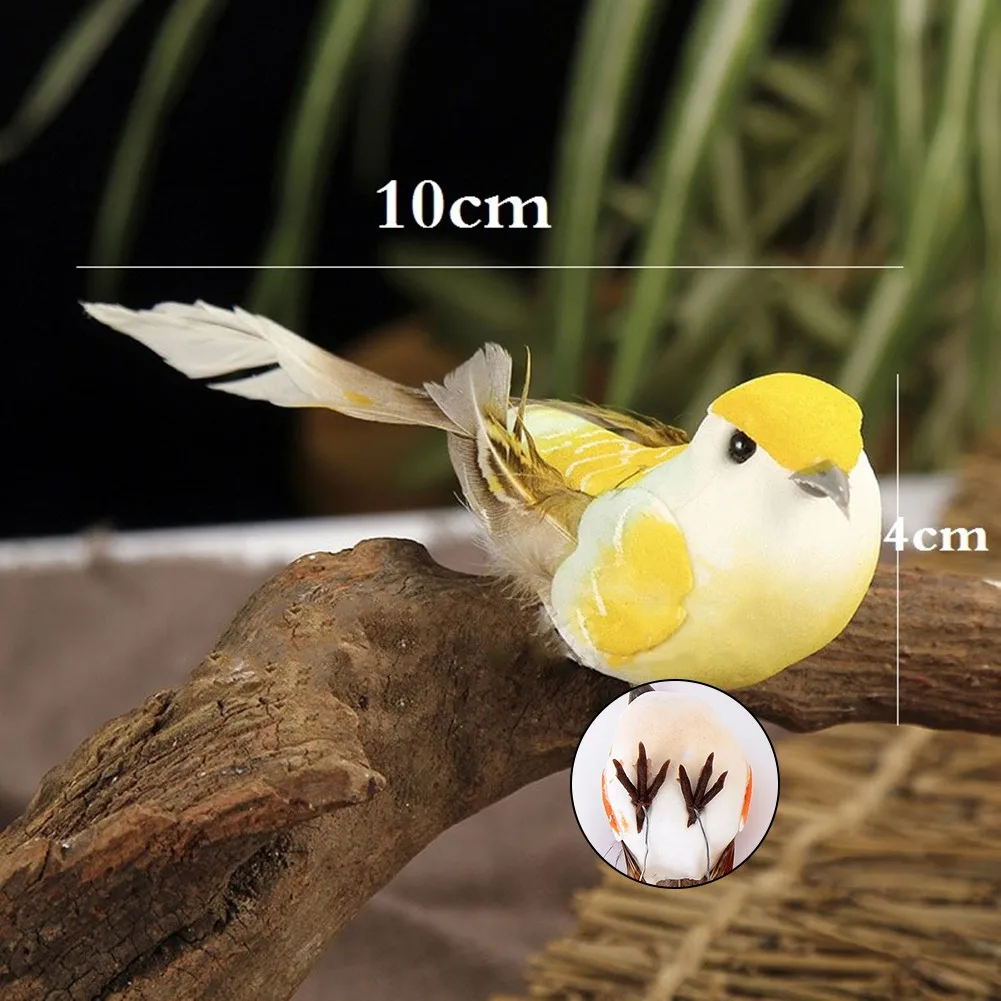 

6x Fake Feather Bird Xmas Tree Decor Perched Woodland Birds Decor Adornment Bird 10cm/ 3.9inch Model Garden Yard Decoration