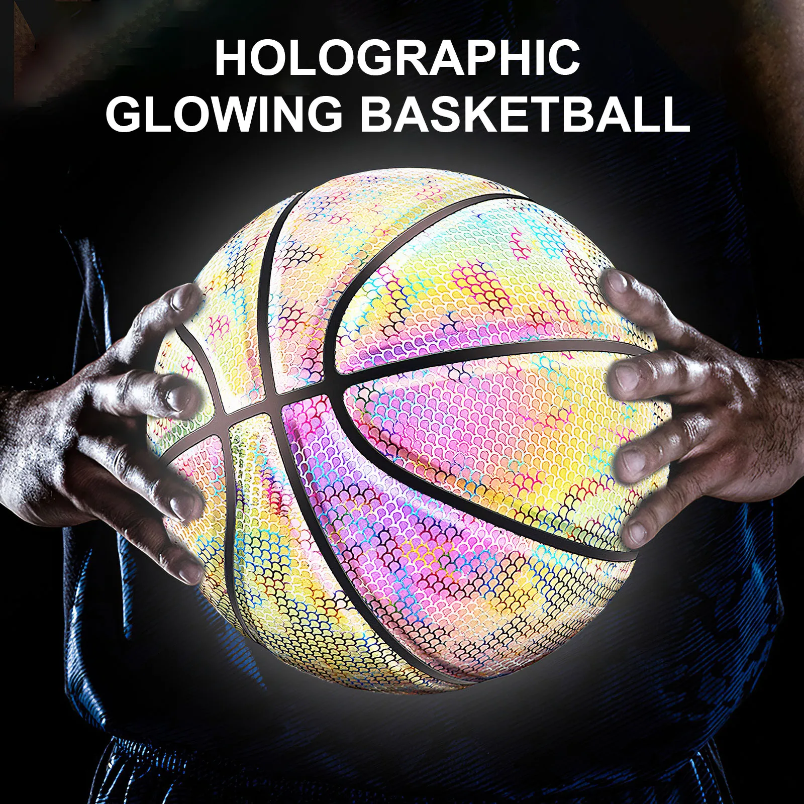 

Голографический светящийся баскетбольный светоотражающий баскетбольный ночной баскетбольный мяч с насосом для помещений и улицы баскетб...