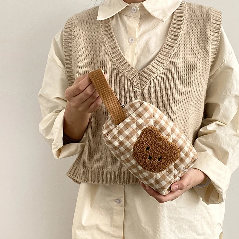 

Женская косметичка YoReAi с милым медведем, вместительная коробка для хранения, школьный многофункциональный бумажник