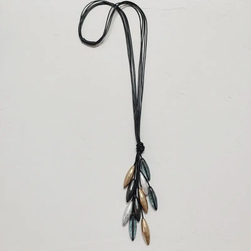 Boho Tassel Necklace Long Necklace Black Rope Hand Beaded Gold Color and Silver Color Mixed Women's Charm Necklace Ethnic Style