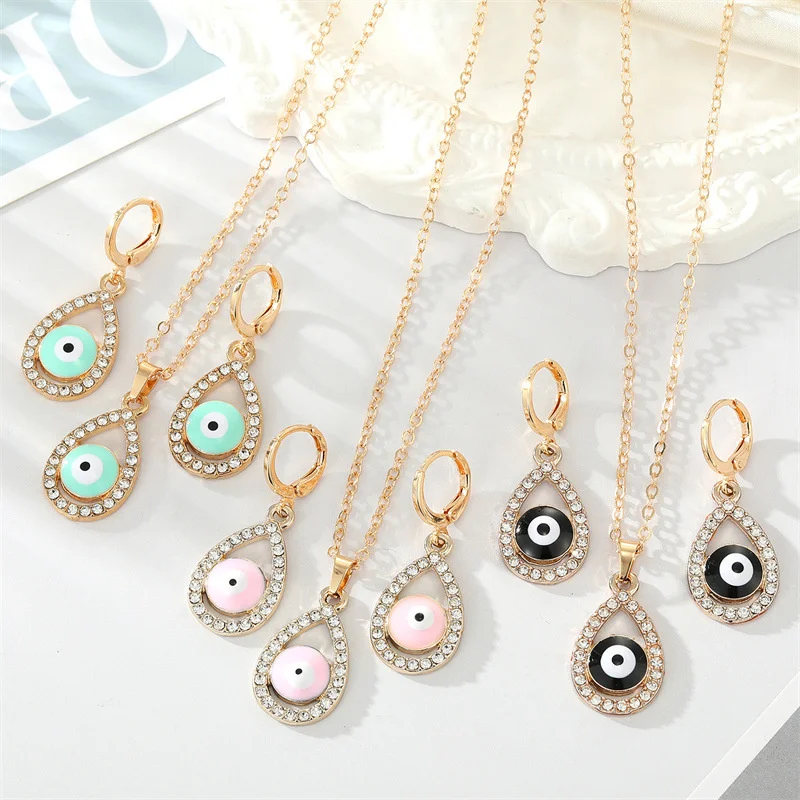 

YW GAIRU Charm Women's Gold Evil Eye Teardrop Zinc Alloy Jewelry Sets Bohemian Necklace Set Best Selling Products 2022