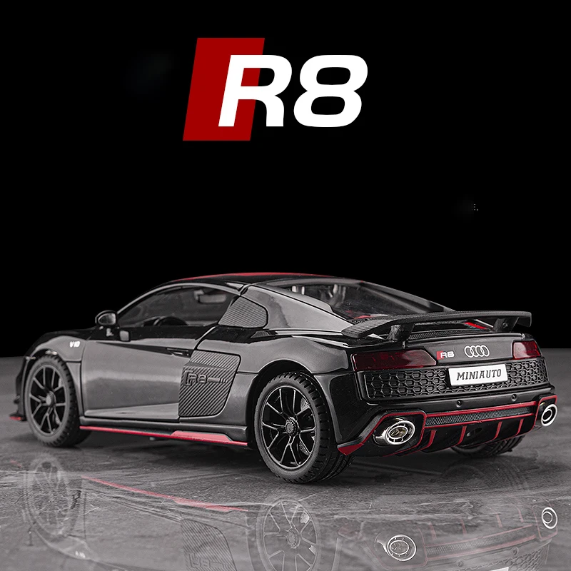 

1:24 Audi R8 V10 Plus Alloy Die Cast Toy Car Model Wheel Steering Sound and Light Children's Toy Collectibles Birthday gift