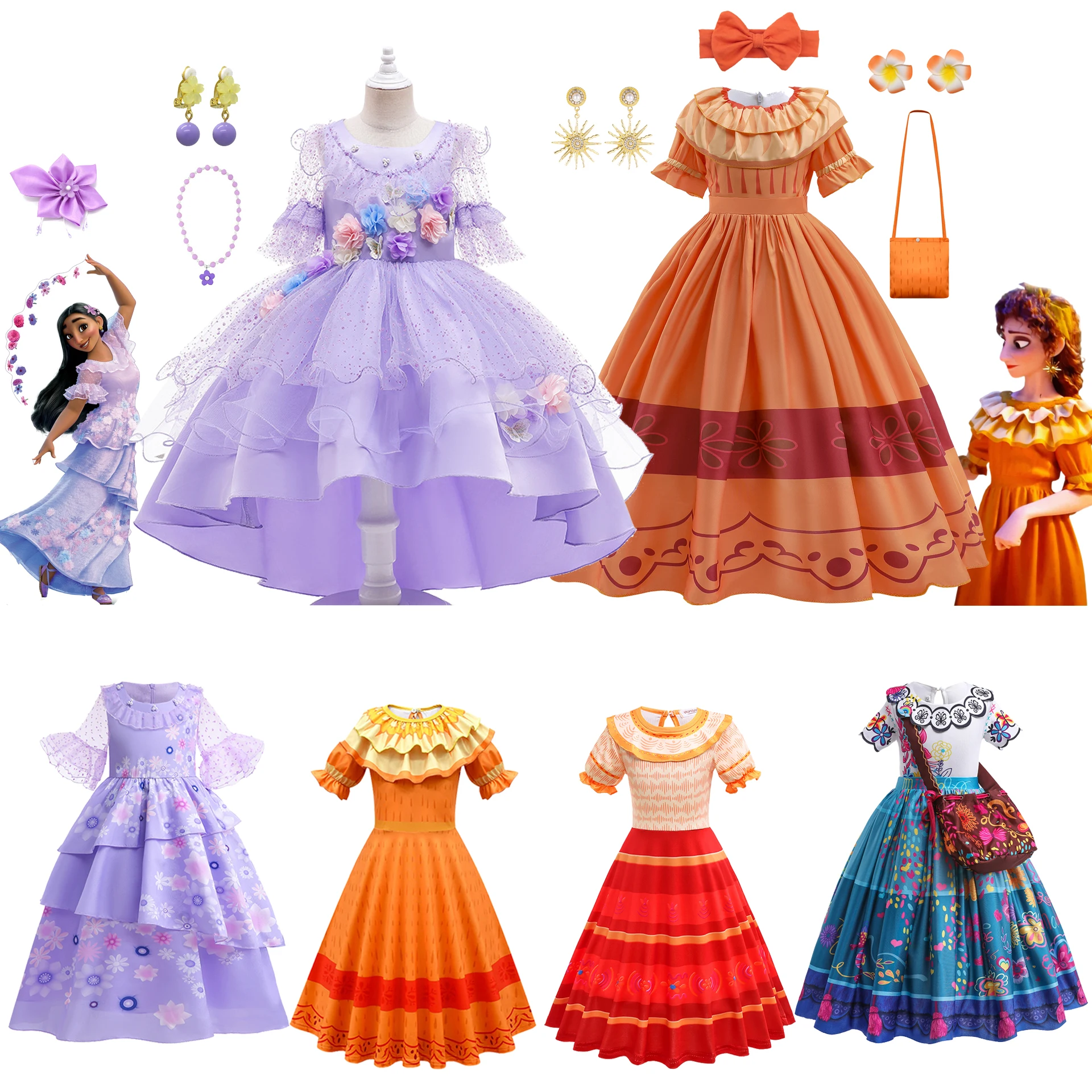 Princess Encanto Dolores Pepa Cosplay Costume Isabela Dress Up Kids Outfits Helloween Carnival Mirabel Girls Clothes Vestidos