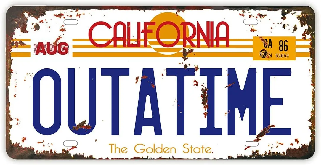 

Outatime Back To The Future License Plate Memorabilia, Embossed License Plate Replica, Delorean Movie Prop Metal Printing Vanity