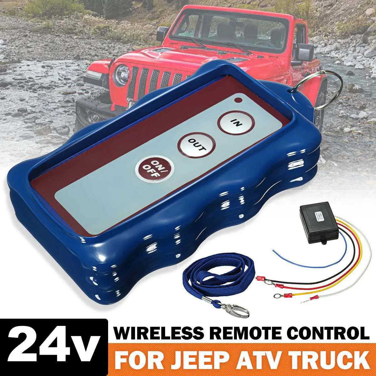 

12V-24V 433MHz Winch In Out Wireless Remote Controller Switch Kit For Truck For Jeep SUV ATV Winch Warn 50ft