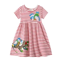 2 7y girls clothes summer dresses for kids short sleeve cotton cartoon stripe applique kids princess dress casual girl dress