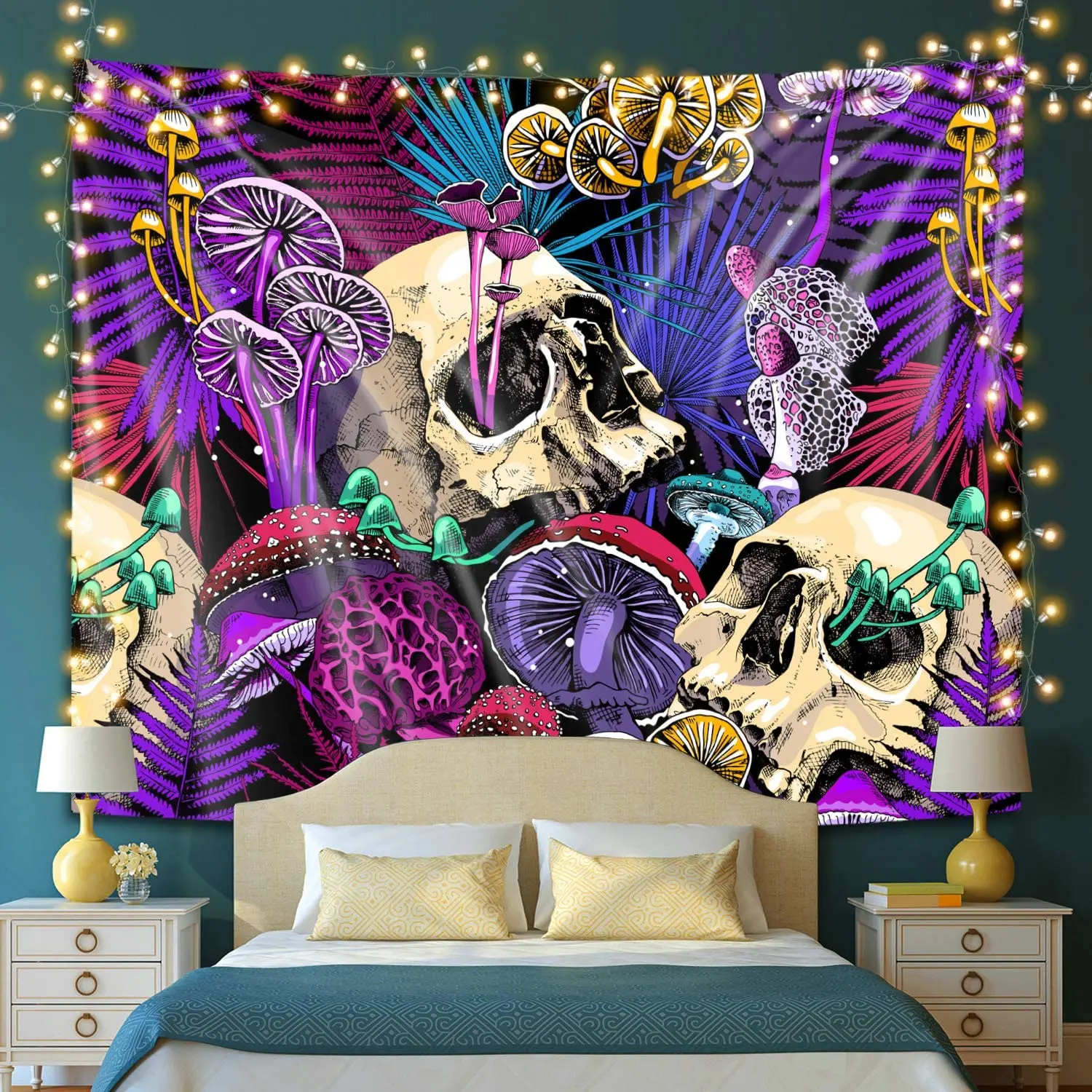 

Trippy Skull Mushroom Psychedelic Weed Tapestry Wall Hanging Colorful Hippie Tapestries for Bedroom Aesthetic Dorm Room Decor