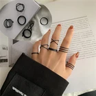 Винтажный комплект черных колец для женщин, металлическое кольцо в стиле панк, круглые парные кольца неправильной формы на палец, 2021, аксессуары, ювелирные изделия, подарки