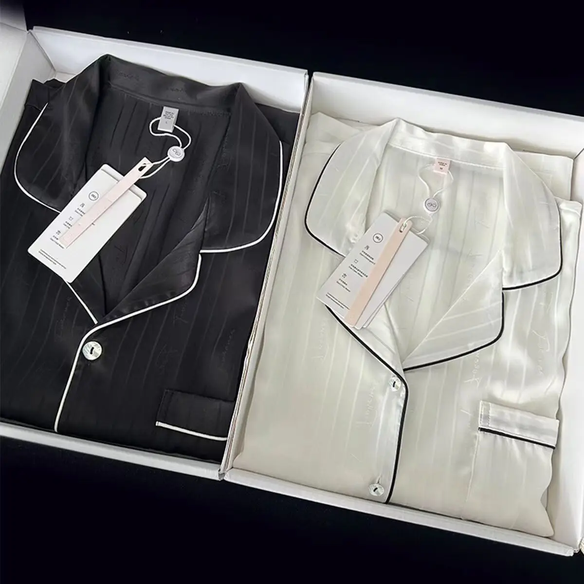 Couple Pajama Sets Striped Pijamas Silk Turn-down Collar Pijama Hombre Women & Men Nightwear Luxury Lovers Sleepwear M-5XL