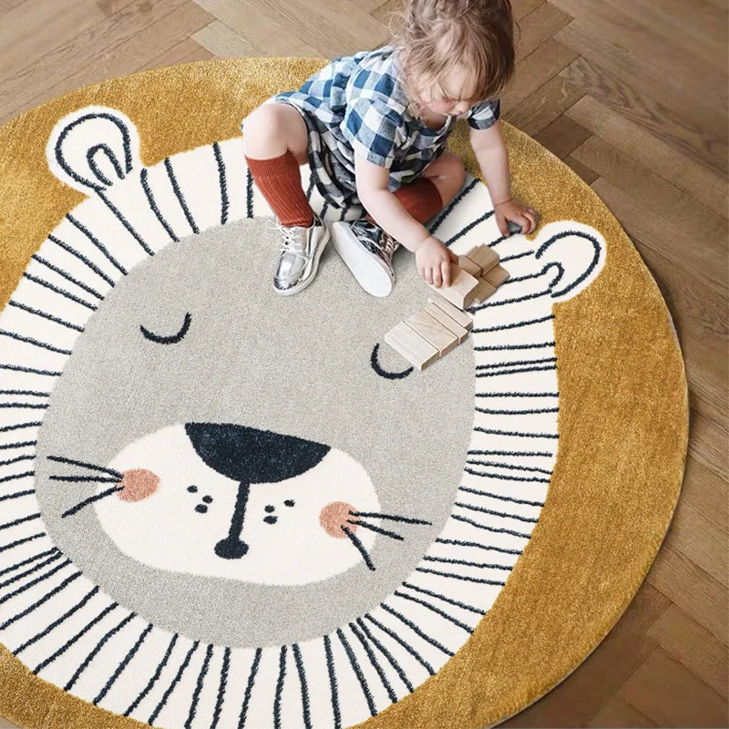 

Cartoon Children Carpet Round Cartoon Cute Lion Bedroom Room Bed Home INS Floor Mat Animal Game Floor Mat Aisle Decoration Rugs