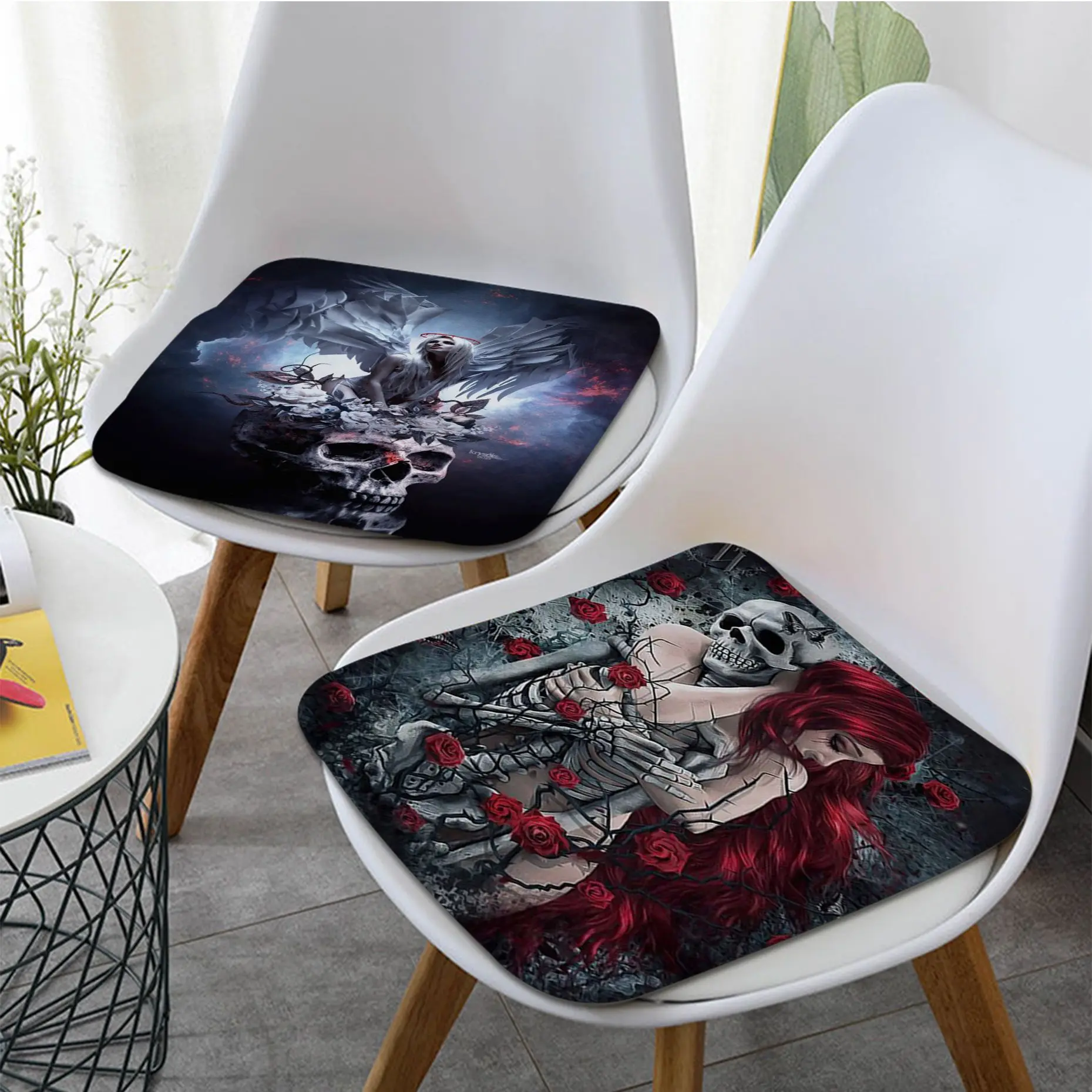 

Dark Skull Flowers Woman European Meditation Cushion Stool Pad Dining Chair Tatami Seat Cushion Anti-Slip Sofa Decor Tatami