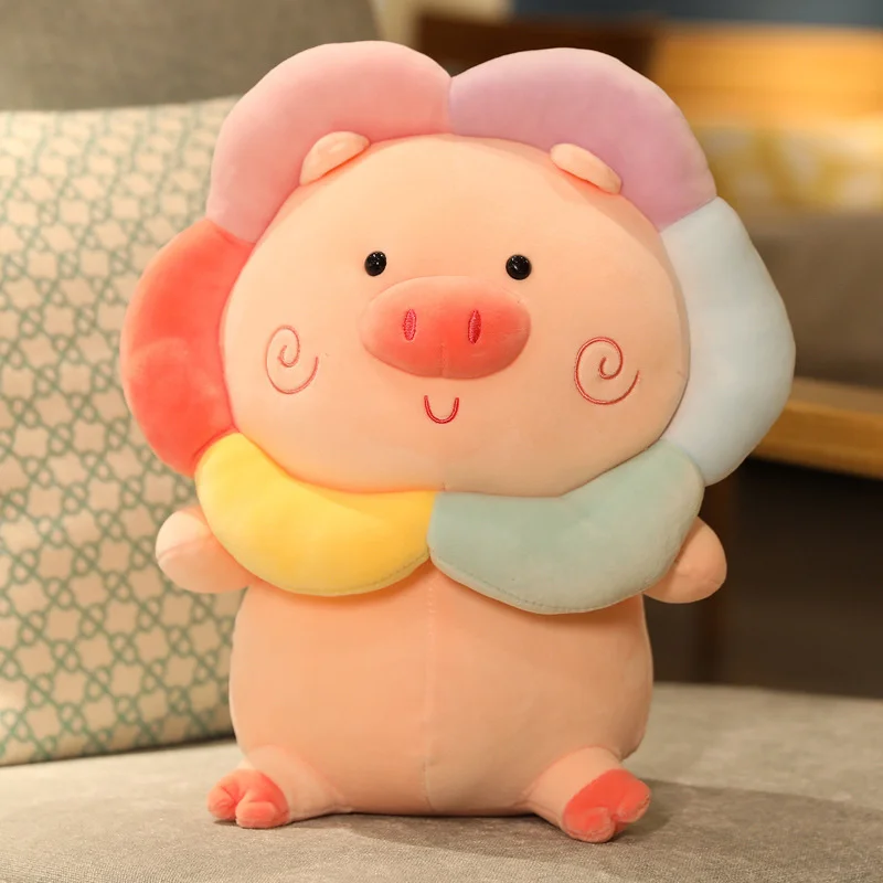 

Cute Sun Flower Pink Accompany Pig Creative Soft Short Plush Pillow Toy Doll Children's Birthday Gift Decoration 24\35\55cm