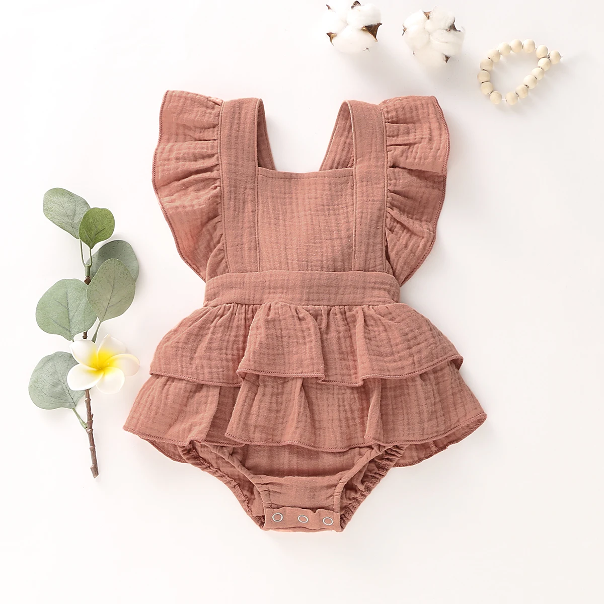 

Summer Newborn Baby Girl Clothes Solid Color Sleeveless Ruffle Strap Romper Jumpsuit Toddler Cotton Outfit Sunsuit Clothes