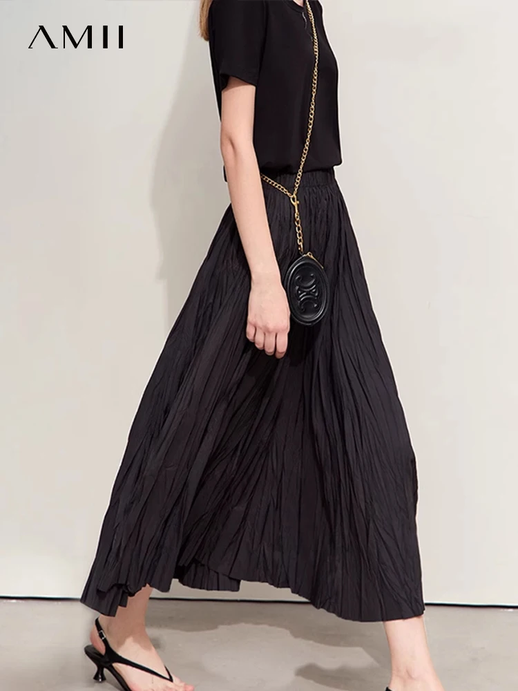 Женская плиссированная юбка-трапеция Amii минималистская свободная Асимметричная