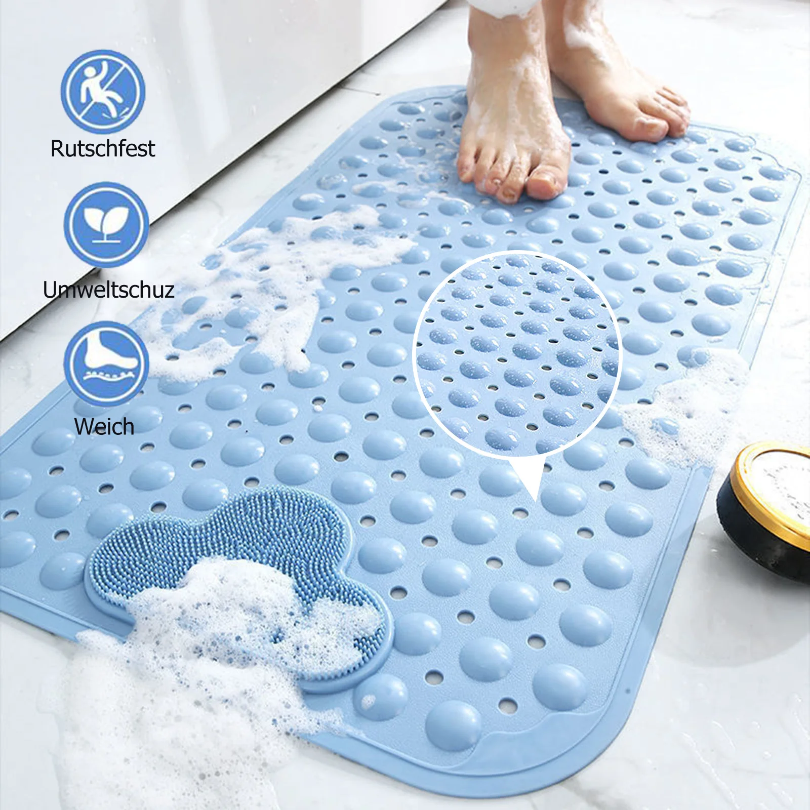

Напольный коврик для плитки с отверстием для слива, массажный нескользящий Водонепроницаемый Коврик для ванны с отверстием для отшелушива...