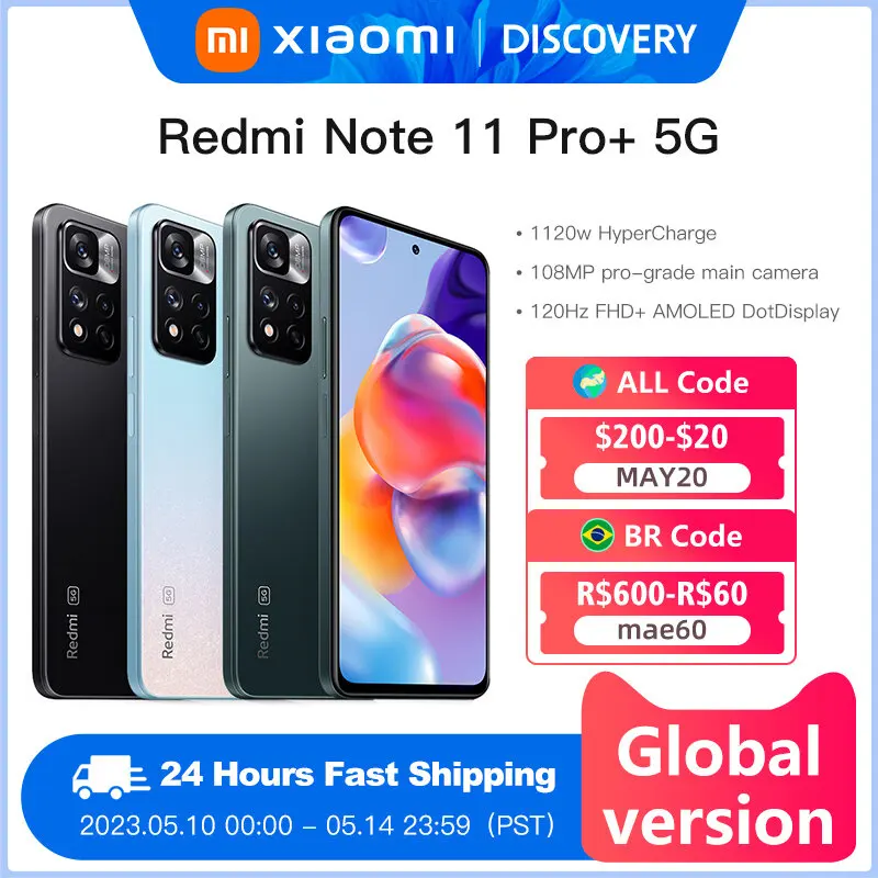 Global Version Xiaomi Redmi Note 11 Pro+ 5G Plus Smartphone 120W HyperCharge Dimensity 920 120Hz AMOLED 108MP