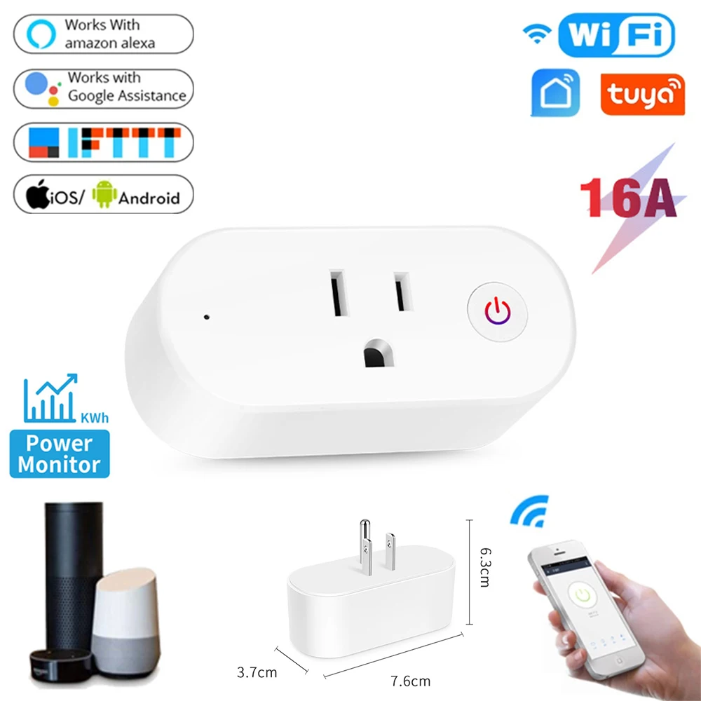 

Tuya WiFi Smart Plug Outlet 16A Bluetooth Gateway Hub Functionality Socket Remote Control Work With Alexa Google Home Smart Life