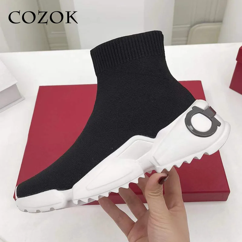 

Thick Se Sock Boots Women Round Toe Ankle Elasticity Light Simple Flat Shoes Fashion Breathle All-match Leisure Sneakers