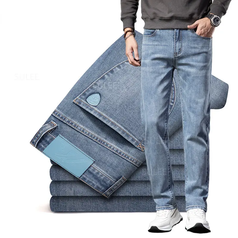 Autumn Nostalgic Casual Trousers  New Vintage Midweight Men's Fit Straight Cotton Stretch Denim Jeans Premium Clothing