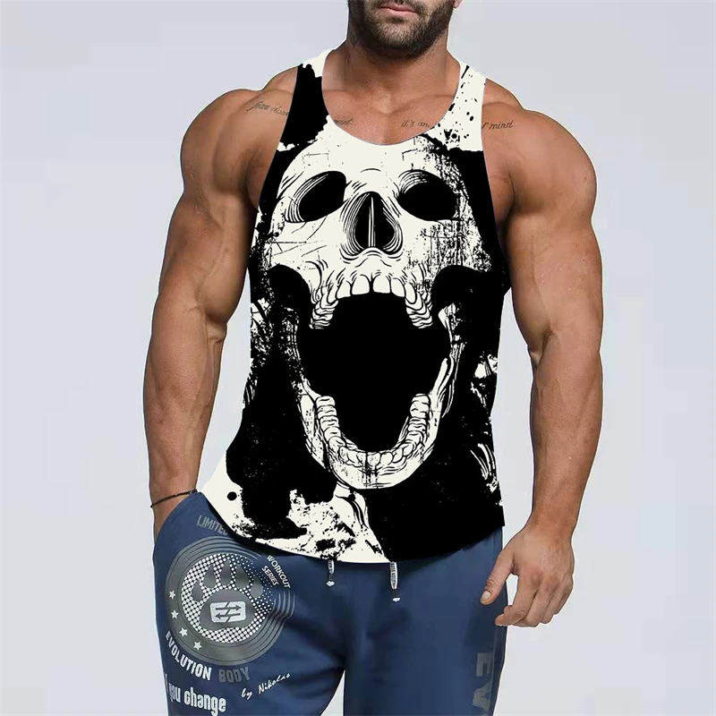 

Tank Top Men's Summer Skull Pattern 3D Printing Sleeveless Sports Fitness Top Novelty Beach Hip Hop La Running Tank Top Extra La