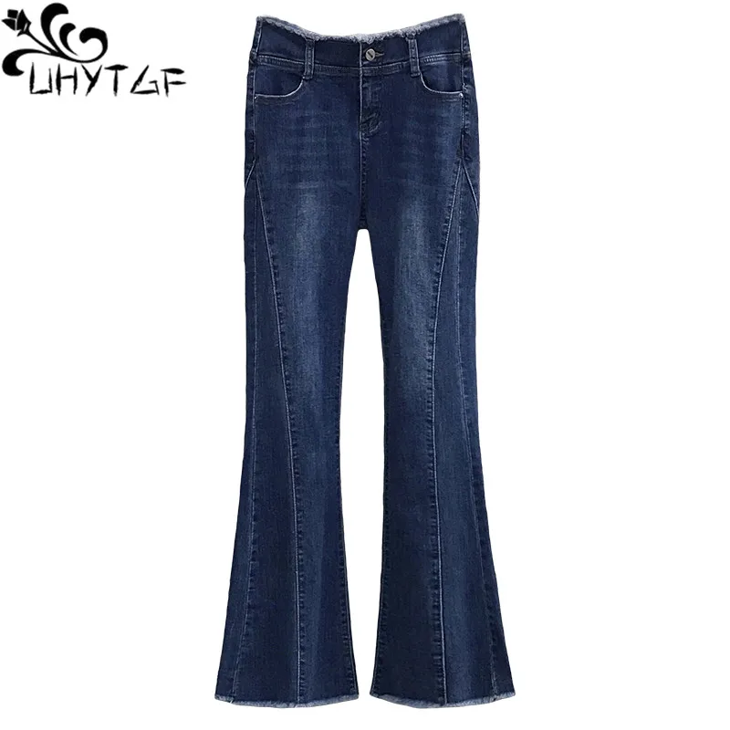 

UHYTGF Jeans Women's Fashion Blue Black Micro Flared High Waist Stretch Spring Denim Pants Female 2022 Tassel Ladies Trousers 51