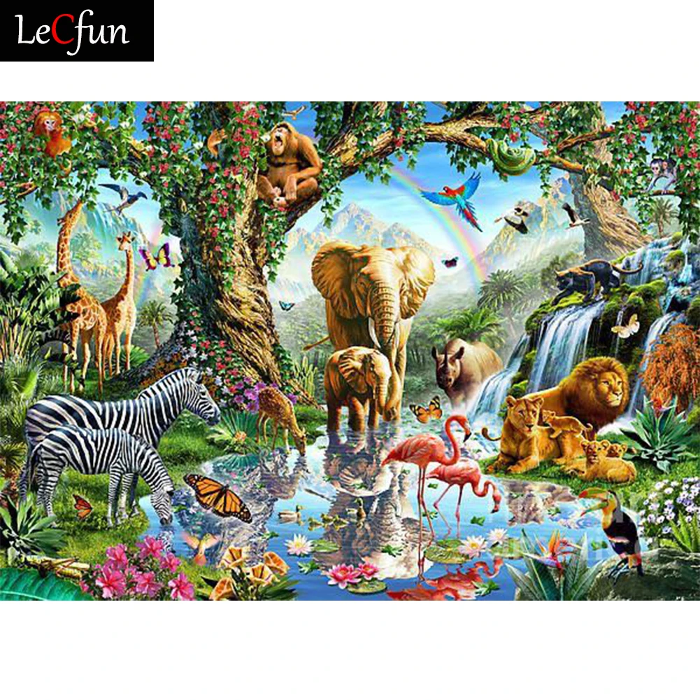 

LeCfun Zoo Diamond Painting Kits Animals Elephants Lion 5D Full Drill Diamonds Art Square/Round Gem Rhineston Home Decor