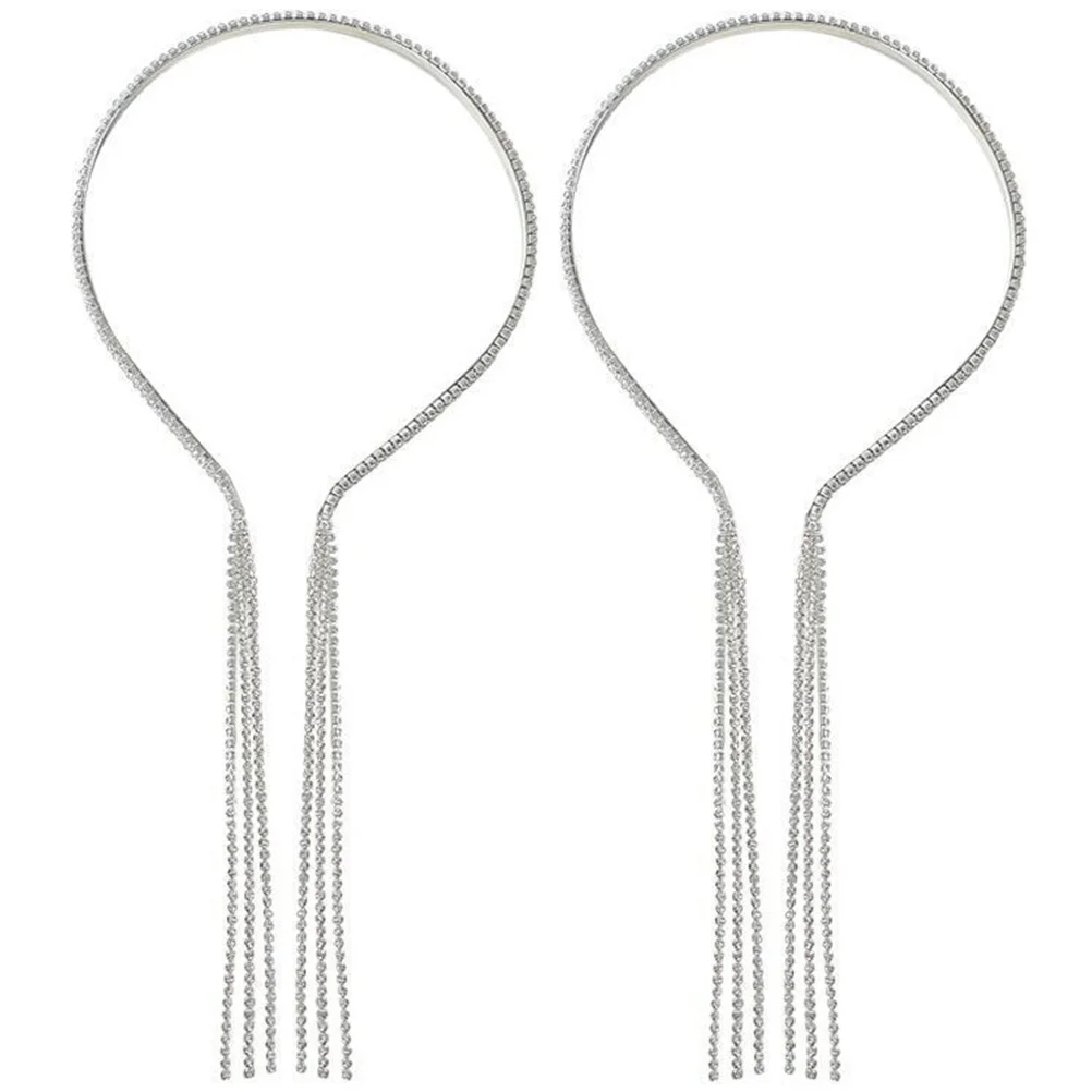 

2 Pcs Tassel Diamond Headband Sequin Headbands Sweet Headpiece Rhinestone Headdress Alloy Women Decor